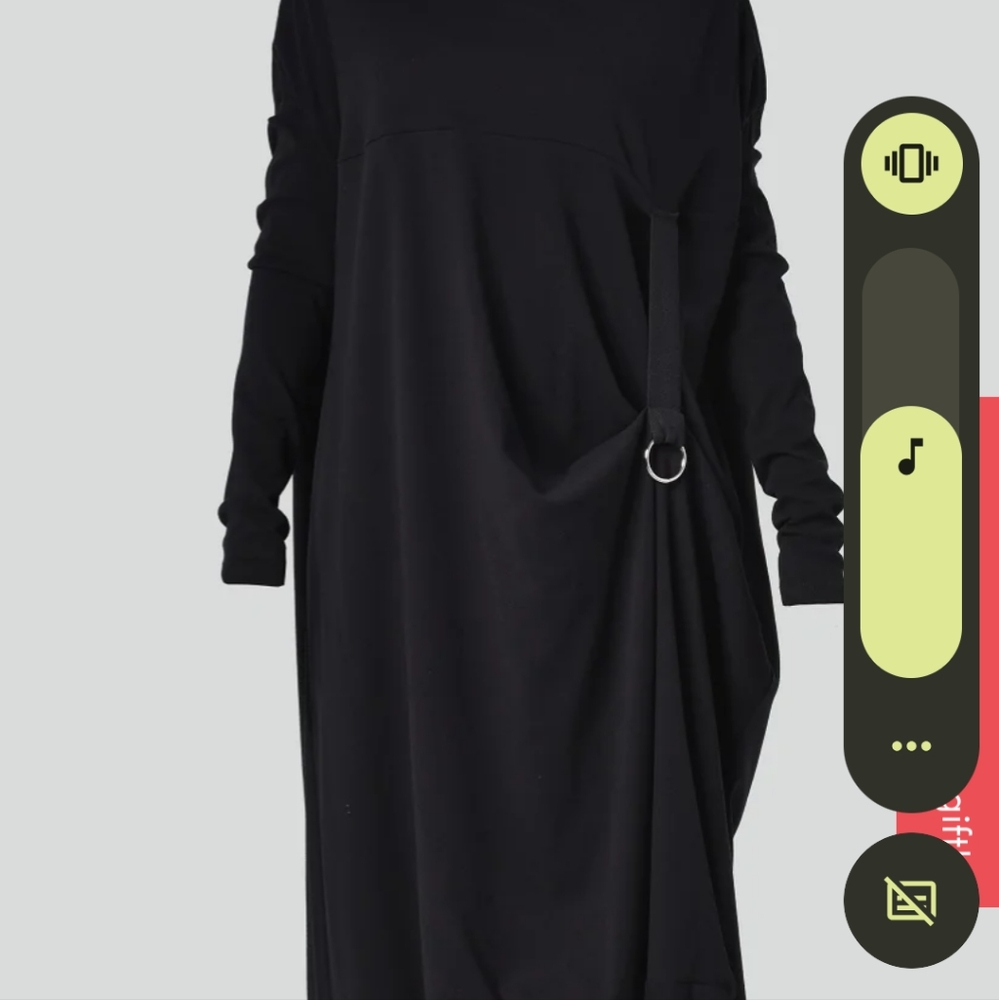 Asymmetrical Black Long-Sleeve Maxi Dress with Ring Detail - Picture 2 of 5